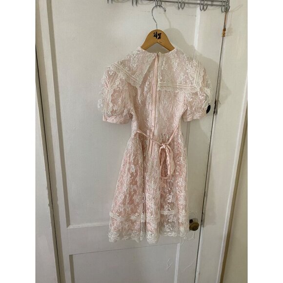 Vintage 80's Jessica McClintock Blush Pink Lace Short Sleeve Youth Dress - 8 - Picture 3 of 13
